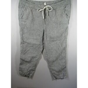 Caslon Cropped Linen Pants Women XL Striped Elastic Waist Relaxed Beachy